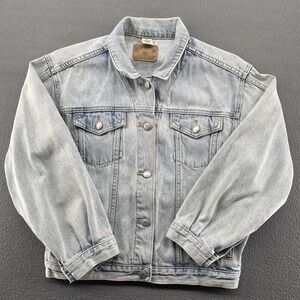 Gap Denim Jacket Womens Medium Tall Light Wash Bomber Trucker Front Pockets